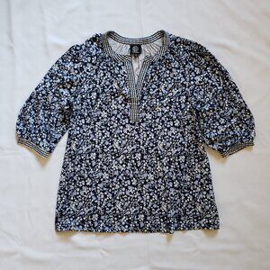 Bobeau size 1X Plus stretch top blue floral casual shirt